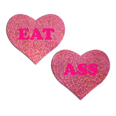 Pastease Glitter ''Eat Ass'' Heart Pasties Pink