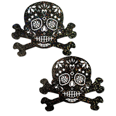 Pastease Glitter Candy Skull & Crossbones Pasties Black