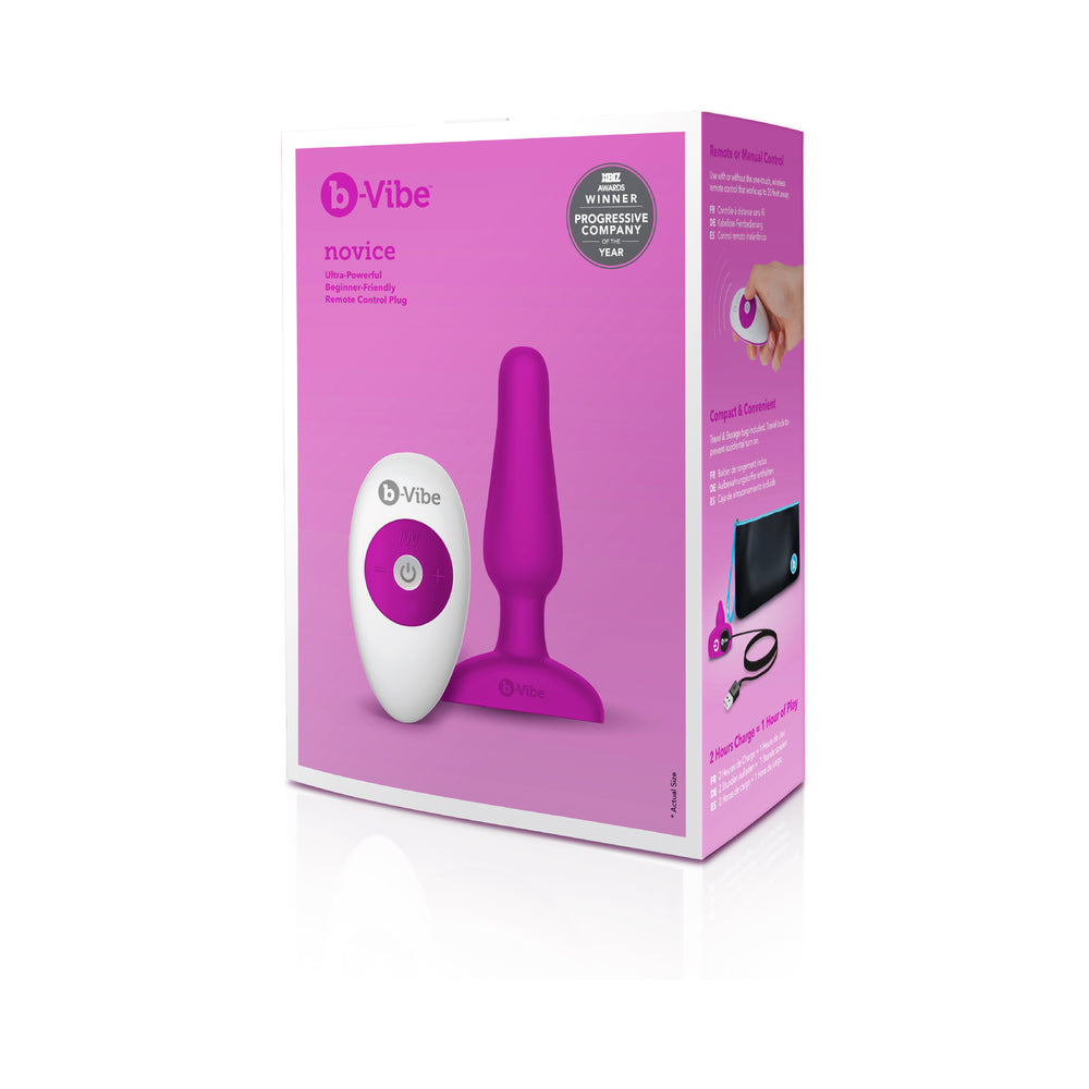 b-Vibe Novice Rechargeable Remote-Controlled Vibrating Silicone Anal Plug Fuchsia