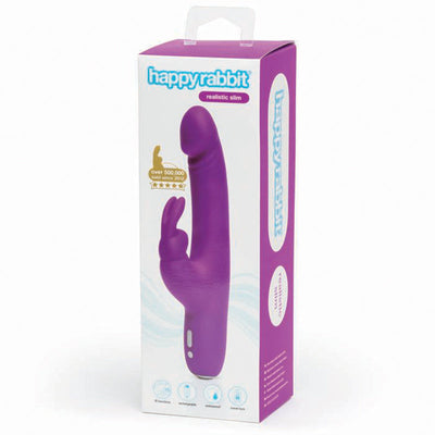 Happy Rabbit Realistic Slim Rechargeable Silicone Slimline Rabbit Vibrator Purple