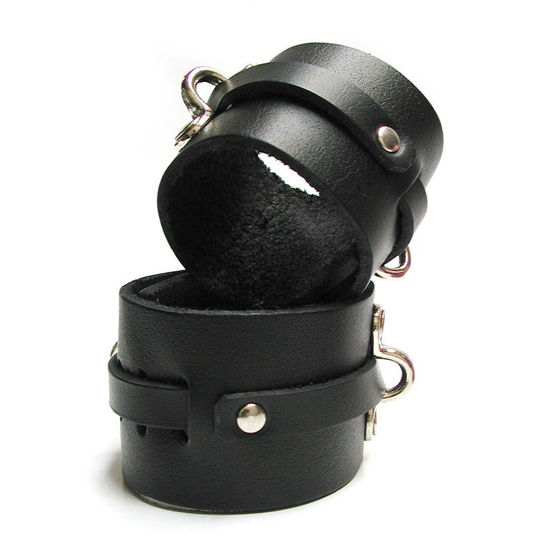 Kinklab Bondage Basics Leather Ankle Cuffs - Black