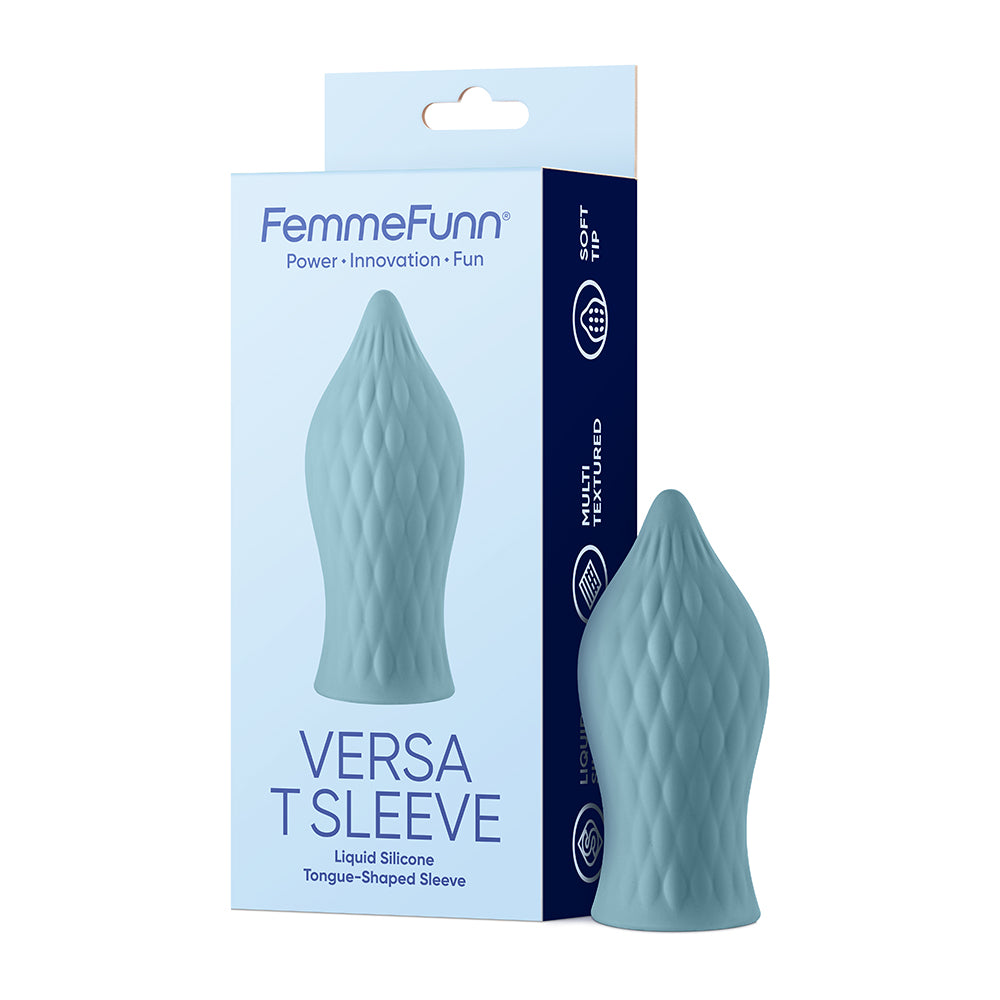 FemmeFunn Versa T Sleeve Textured Silicone Tongue-Shaped Bullet Sheath Light Blue