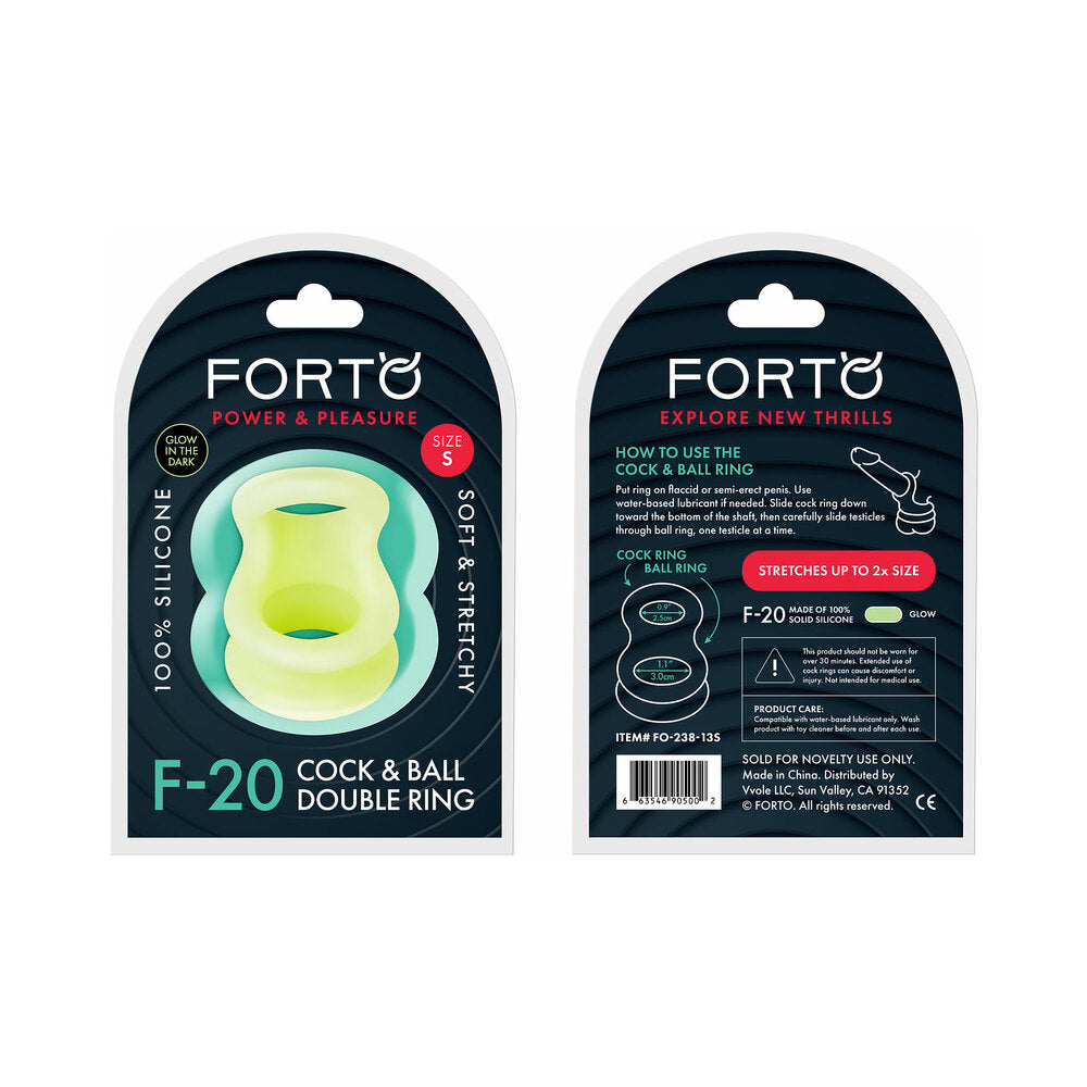 Forto F-20 Liquid Silicone Cockring & Ball Stretcher Small Glow