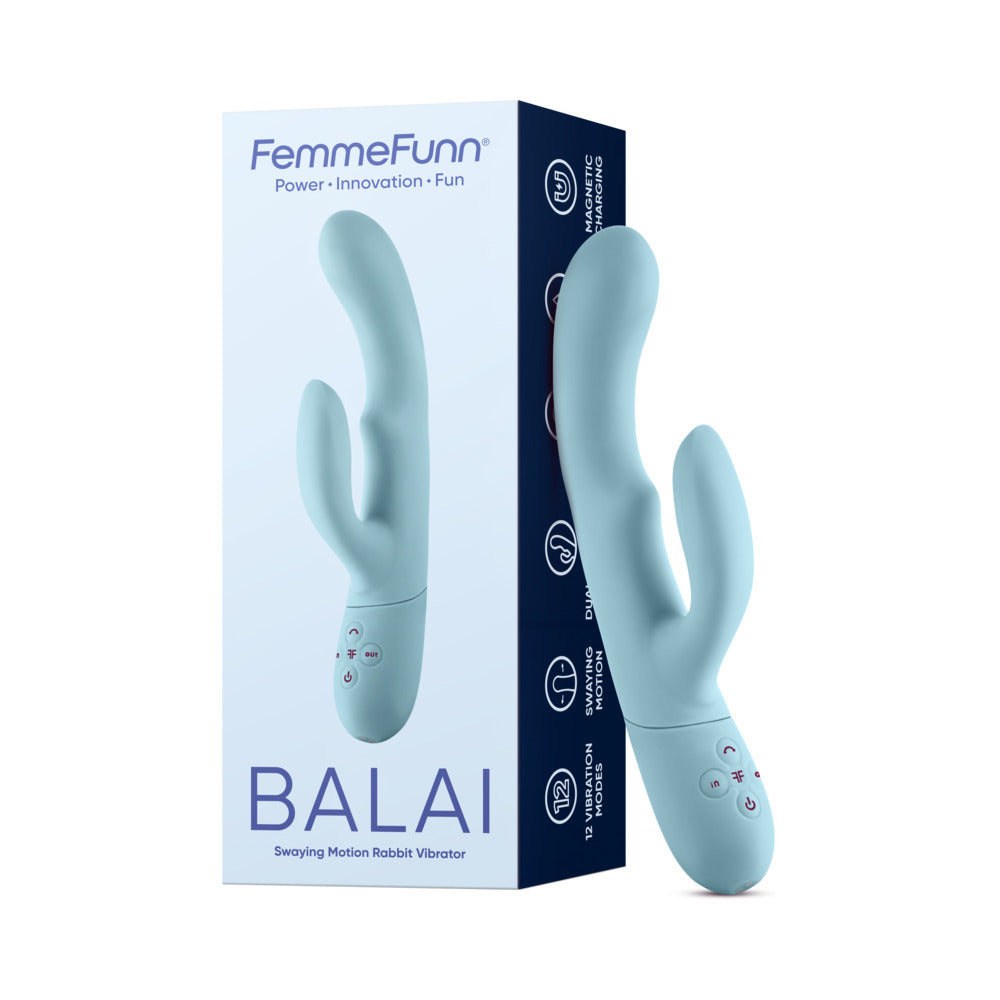 FemmeFunn Balai Rechargeable Silicone Swaying Motion Dual Stimulation Vibrator Light Blue