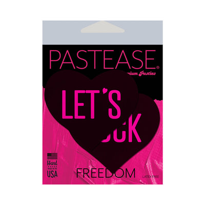 Pastease Love: "Let''s Fuck" Black Heart on Neon Pink Base Nipple Pasties