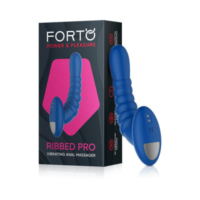 Forto Ribbed Pro Rechargeable Silicone Vibrating Anal Massager Blue