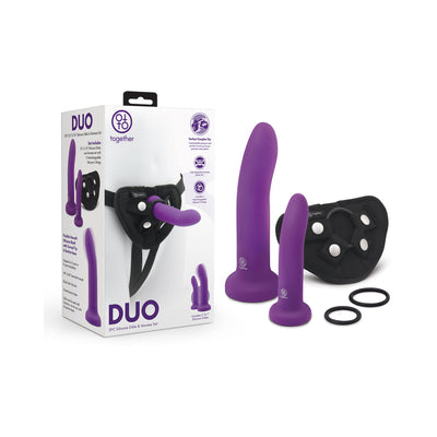 Together Duo 2-Piece 5 / 7 in. Silicone Dildo & Harness Set Purple